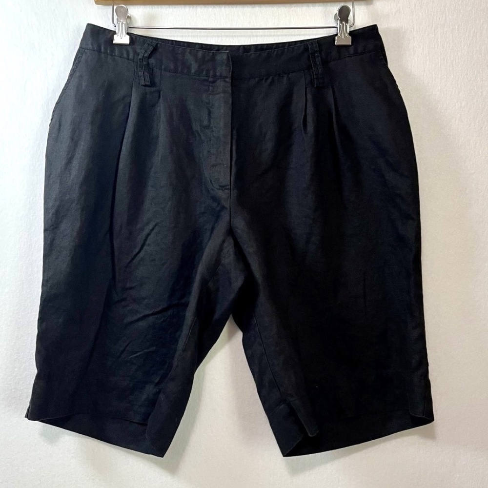 Spiegel Women's 100% Linen Pleated Shorts Black w Pockets Size 14W